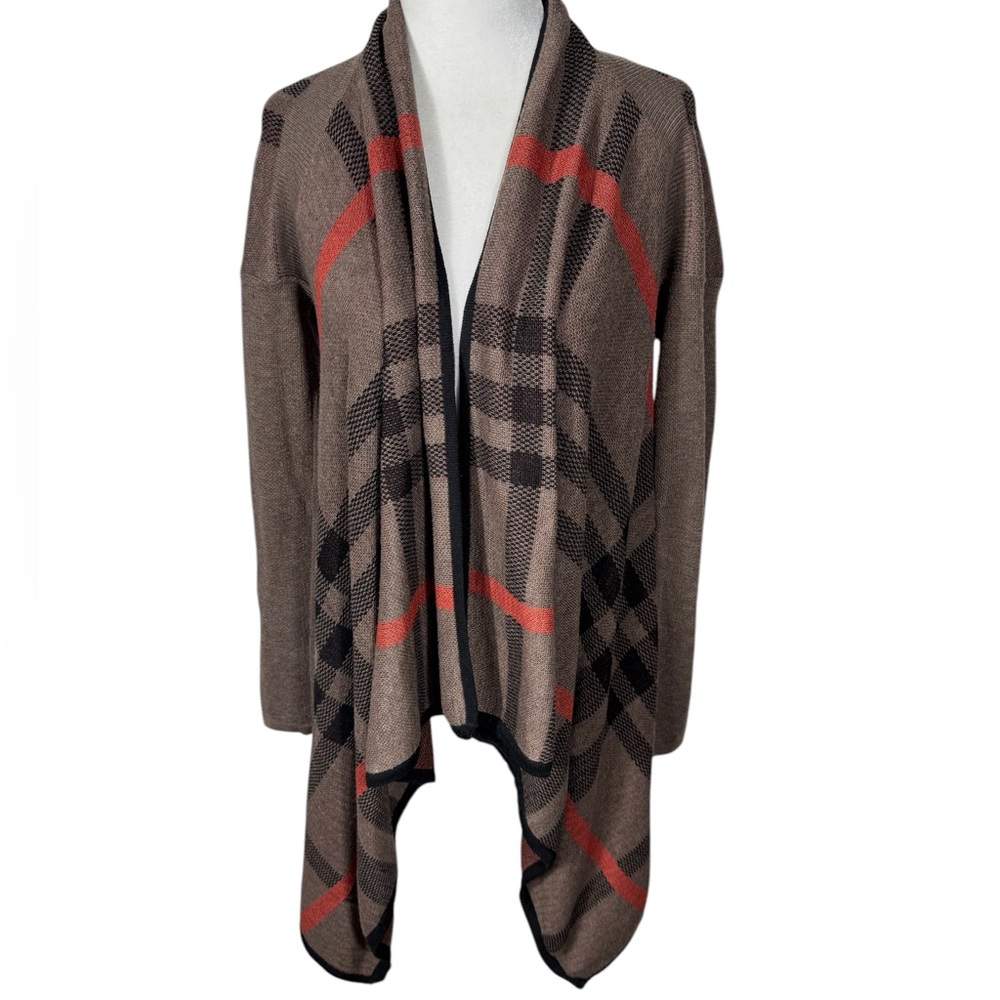 Women's Refined Plaid Open Long Sleeve Cardigan Sweater Sz S/M - Picture 2 of 10